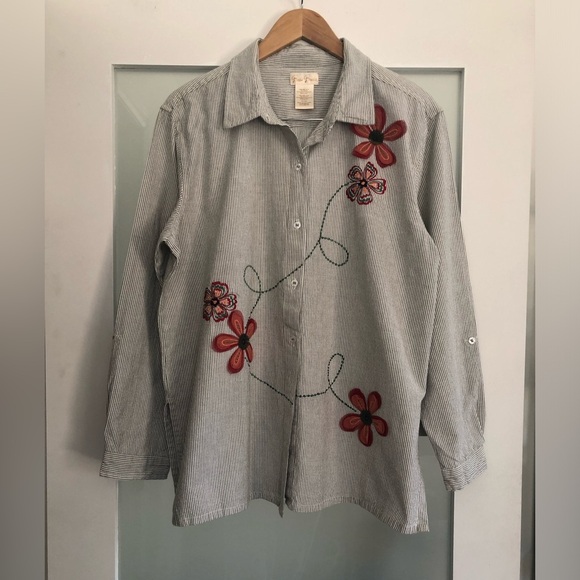 Vintage Bobbie Brooks Striped Cotton Shirt - Embroidered - made in India - XL - Picture 1 of 6